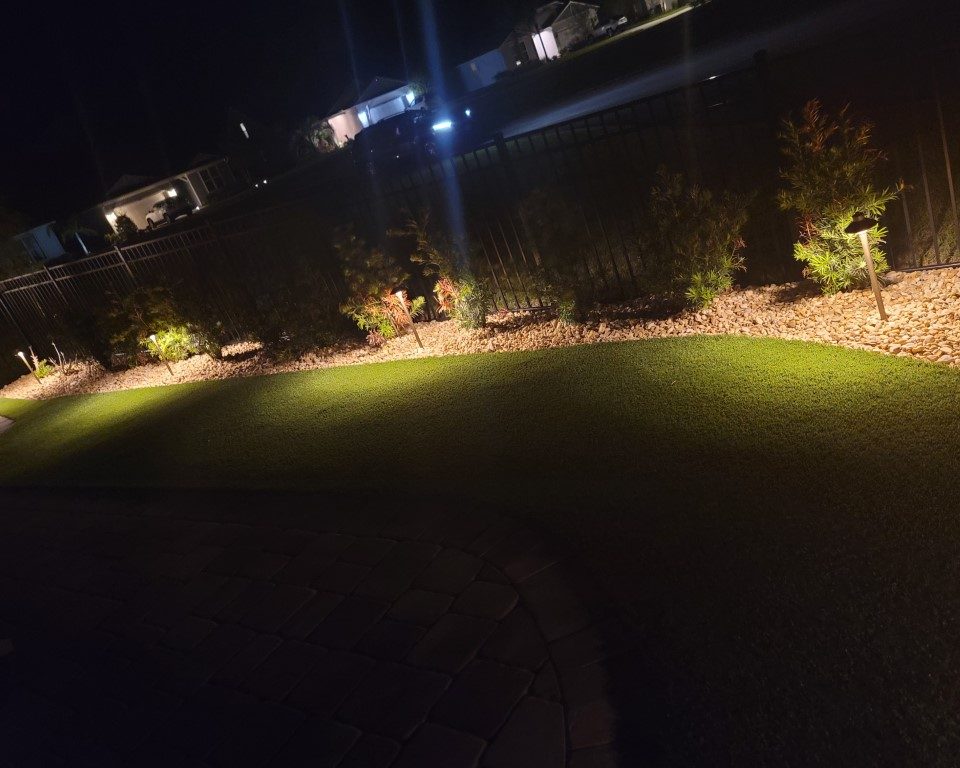 Artificial grass and stone path