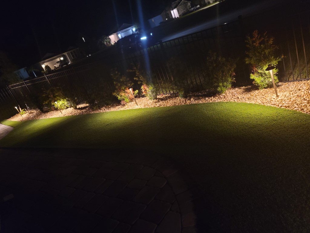 Artificial grass and stone path
